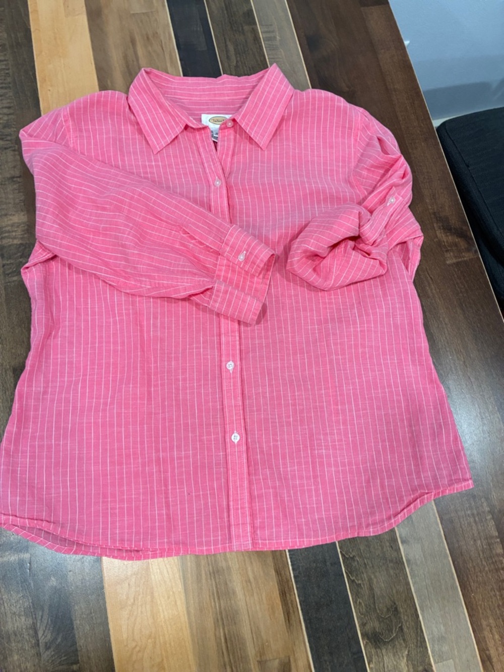 Talbots Pink Pinstripe Button-Up Blouse